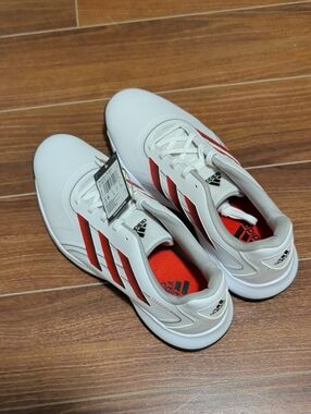 adidas White Sneakers with Red Stripe Accents